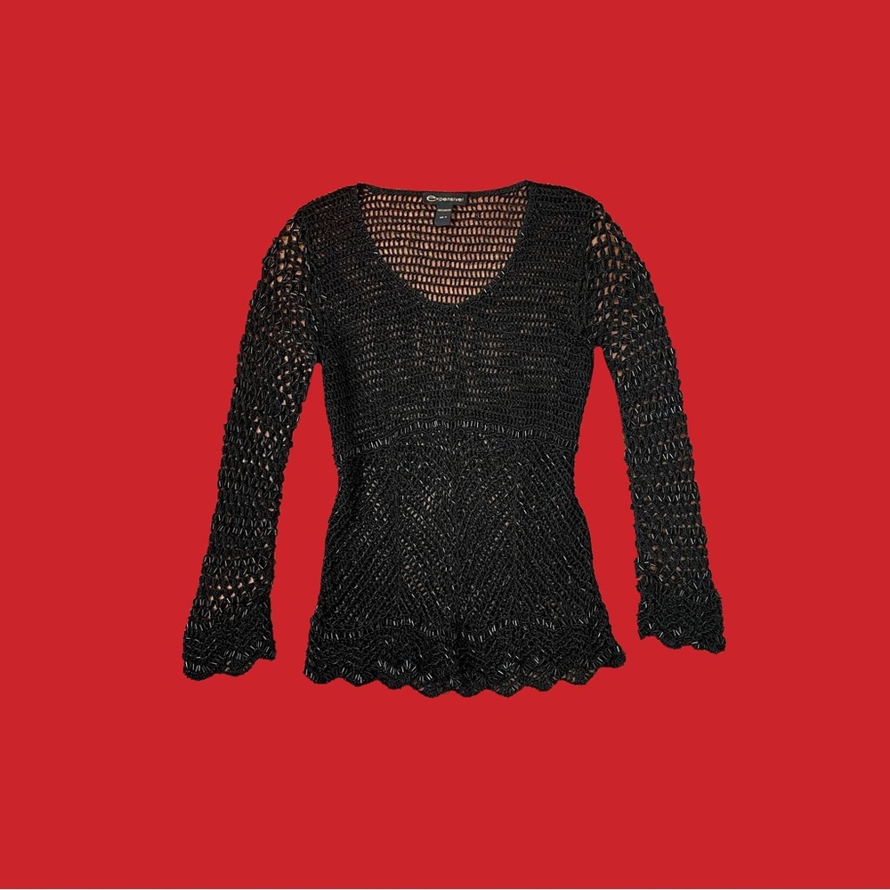 Y2k vintage black beaded babydoll sweater